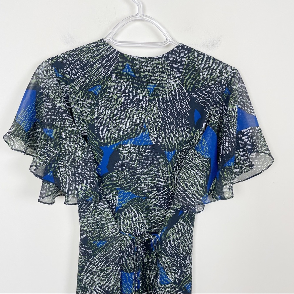 REISS Sophie Chiffon Mini Dress Green Jungle Print Green  Size 0 - Picture 6 of 12